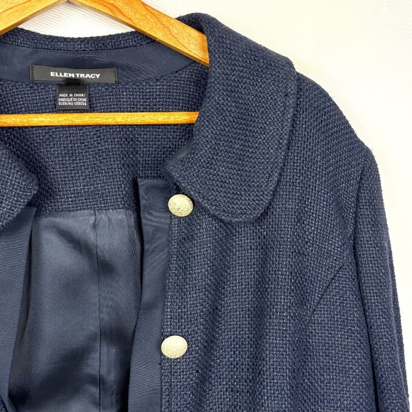 Ellen Tracy Women  Linen Tweed Textured Button Blazer Jacket Sz14 Classic Preppy - Picture 3 of 16